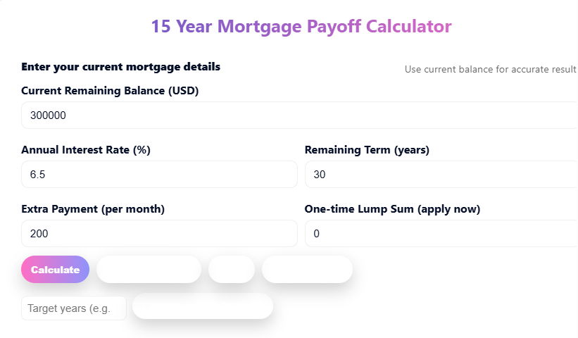 15 Year Mortgage Payoff Calculator
